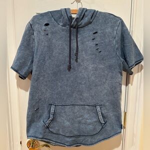 Hollister Brand Short Sleeve Distressed Hooded Sweatshirt, Size Medium